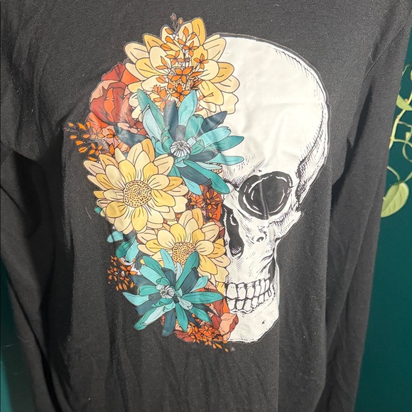 Black Hoodie with Skull and Floral Design - Picture 2 of 5